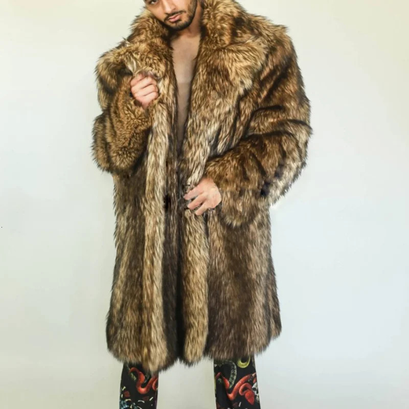 Hommes automne d'automne hiver épais maxi faux renard me veste de manteau de fourrure à manches longues à manches longues parkas noirs bontjas fu
