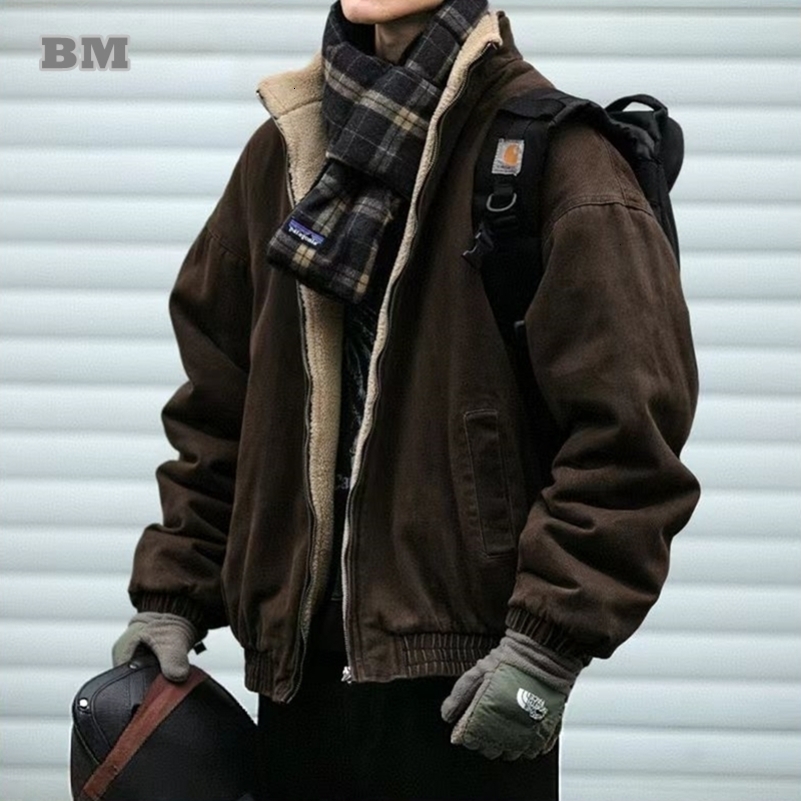 Japanese Vintage Polar Fleece Jacket Men Winter High Quality Thick Korean Streetwear Loose Couple Trendy Warm Coat Male 250814