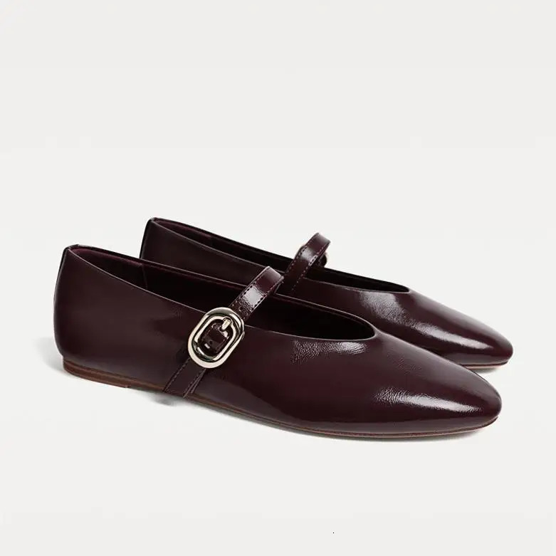 PU Leather Flats Mary Janes Shoes Women Spring Autumn Elegant Red Buckle Strap Shoes Ladies Shallow Casual Streetwear Loafers 250820