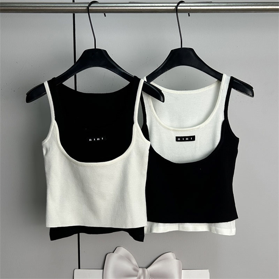Luxury Women Slim Fit Vests Fake Two Piece Sexy Cropped Tanks Summer Outdoor Sporty Casual Daily Style Camisole