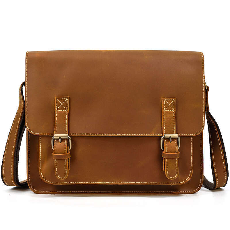 Crazy Horse Men's Single Shoulder Top Layer Cowhide Crossbody Genuine Leather Large Capacity Messenger Bag