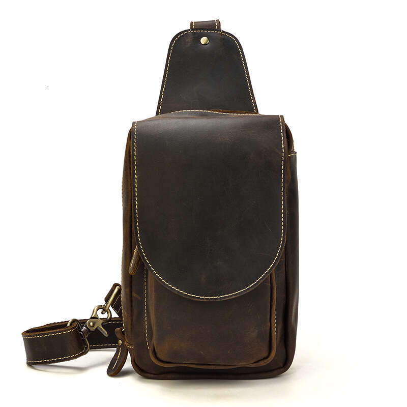 Véritable poitrine masculine printemps été extérieur en cuir fou en cuir crossbody sportive décontracté sac à bandoulière grande capacité sac à d