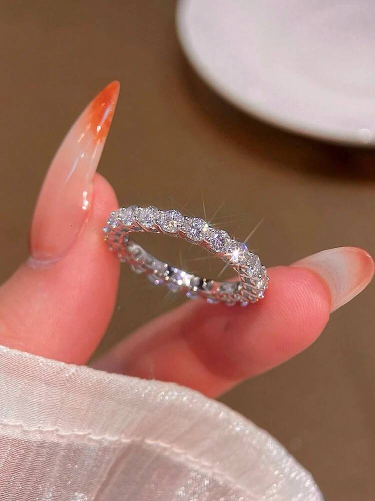 KNB 0.1ct Per Stone Full Real Moissanite Diamond Ring for Women Sparkling Wedding S925 Sterling Silver Fine Jewelry Classic Ring