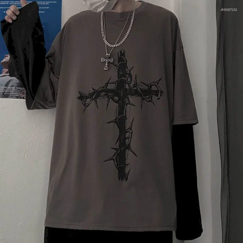 Men's Hoodies T-shirts 2025 Spring Men Clothes Anime Casual Long Sleeved Tee Tops Oversized T-Shirt Harajuku Streetwear Hip Hop