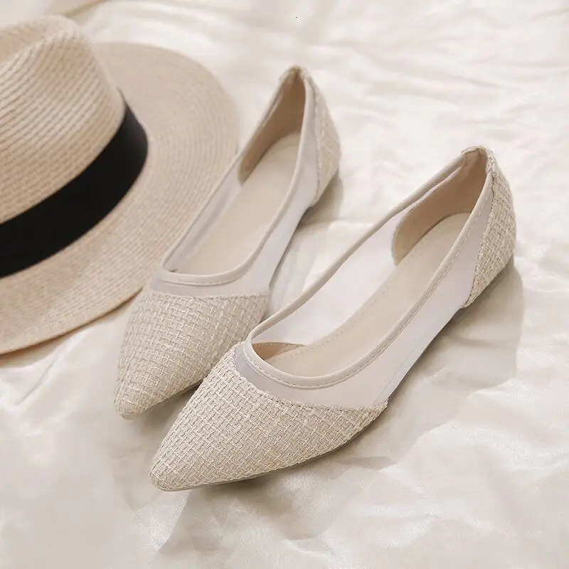Pointed Toe Shoes for Woman 2024 Womens Summer Footwear Office Flat Flats Black Lastest E Vacation Chic Point Elegant Wholesale 250820