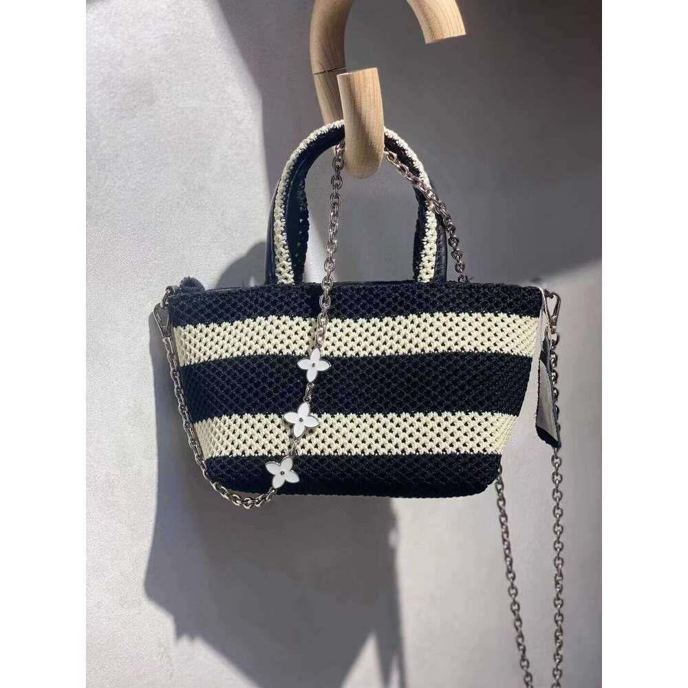 Designer Bag Tote Bag Shoulder Bag Women's 2025 New Summer Striped Woven Tote Bag Fabric Chain Crossbody Shoulder Small Handbag