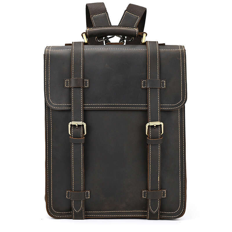 Crazy Horse Men's Casual Genuine Leather Backpack Student School Commuter Laptop Bag