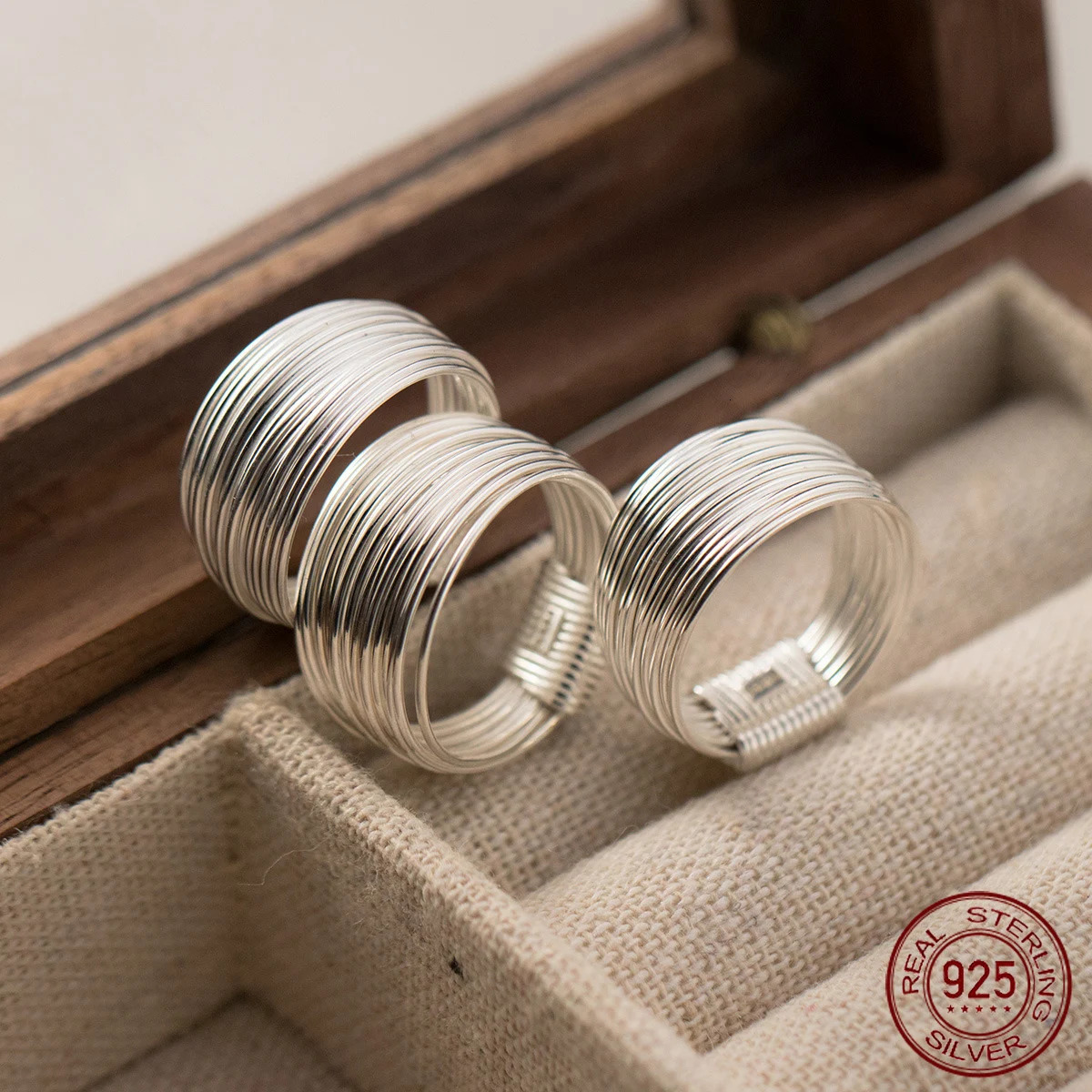 US Size Width1cm Silver Ring 925 Korean Rings For Women Silver 925 Sterling Jewelry Multilayer Line Plain Stylish Rings For Girl 250815