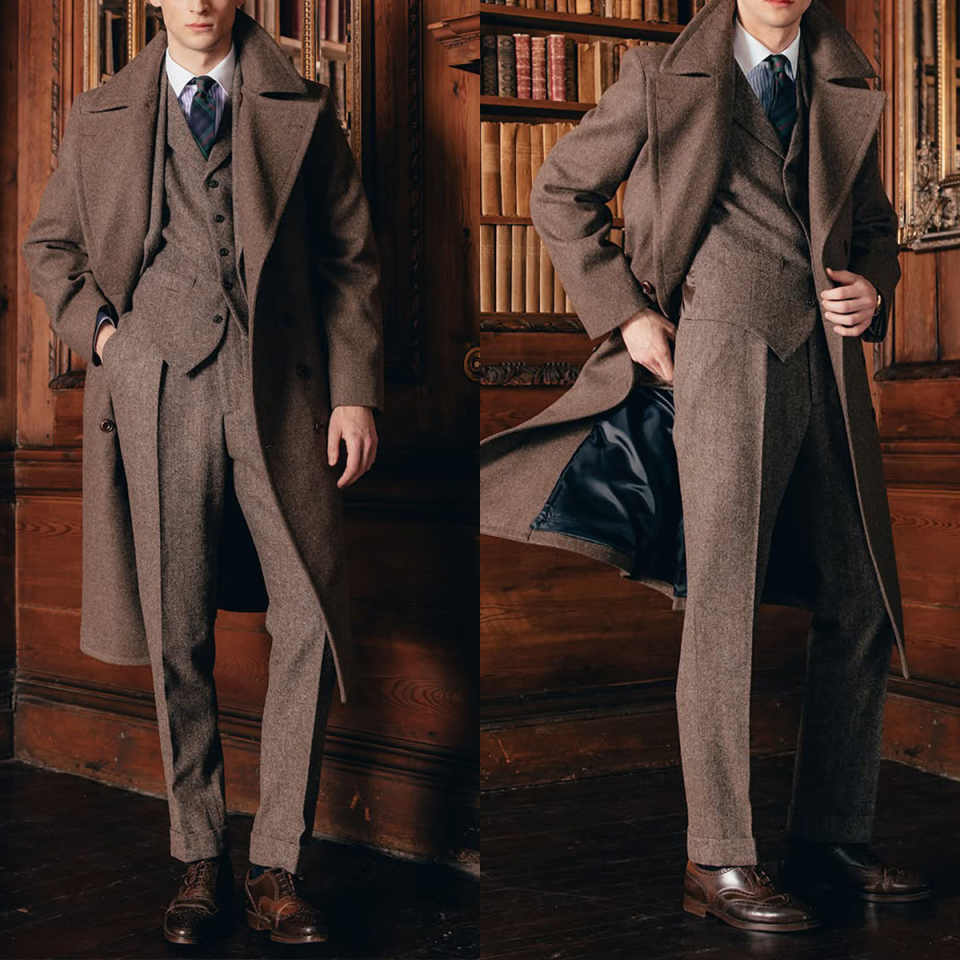 Veste de mélange de laine brun foncé masculine hiver pardessus hiver
