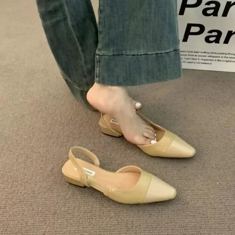 2025 fashion womens low-heeled bag head sandals French nude thick-heeled backless style large size shoes fragrance design 250820