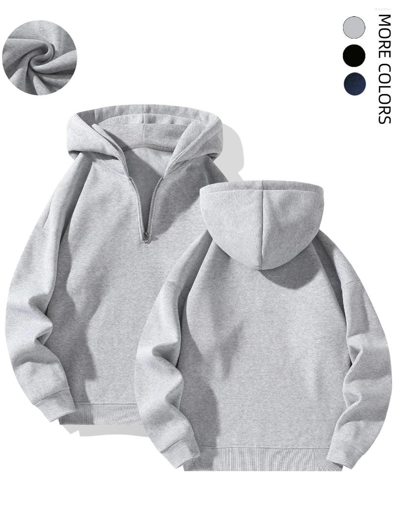 Men's Hoodies Solid Color Half Zip Hoodie Casual Plain Long Sleeve Pullover Sweatshirt Wear Autumn Dress And Winter