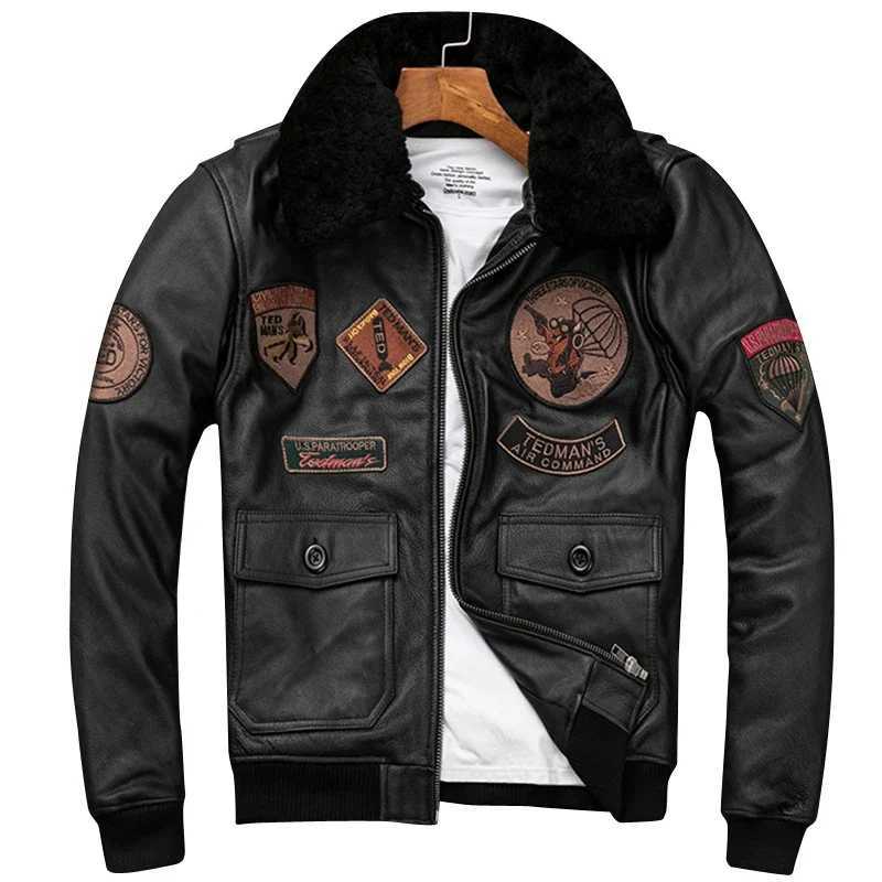 Collier de fourrure naturel détachable Veille Vow Hen Hommes en cuir Patches de veste de vol Air Force Bomber hiver L250820
