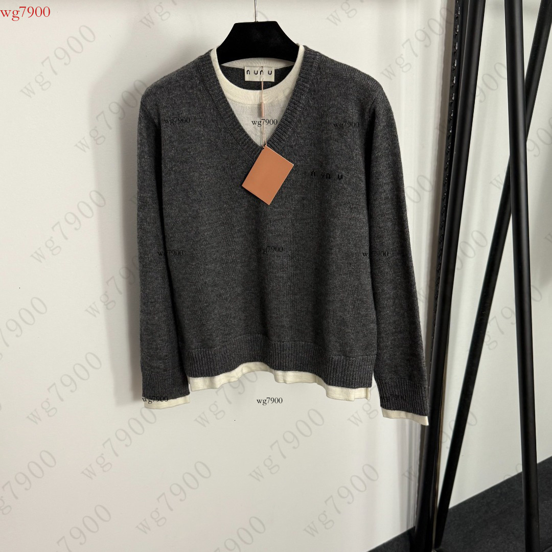 Women's Knitted Long Sleeve Designer High-Quality Women's Clothing Fake Two-Piece Letter Print Knitted Fabric Back-to-School Season New Wo