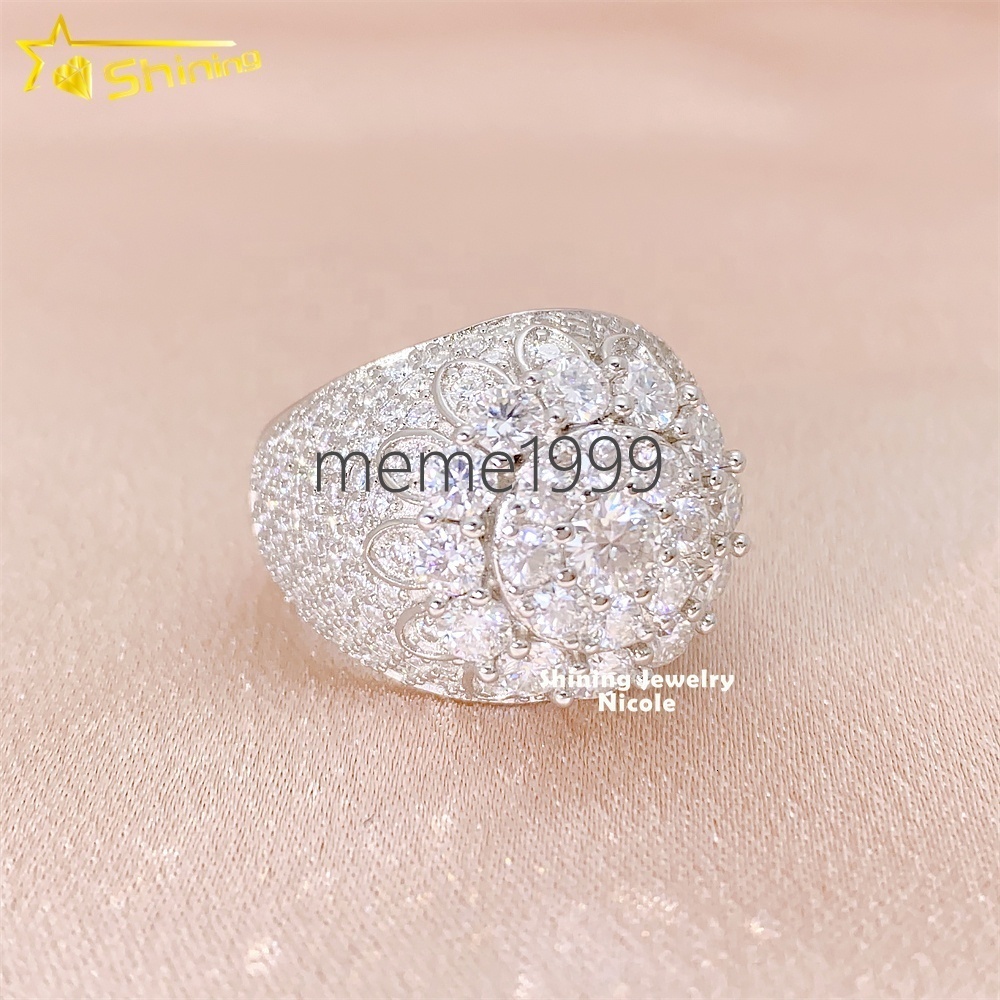 Drop Shipping Shining High End Jewelry Flower 925 Sterling Silver Men Custom Hip Hop Moissanite Ring