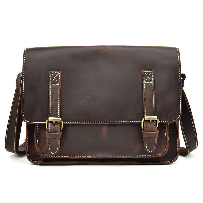 Crazy Horse Flap Shoulder Genuine Leather Crossbody Cowhide Large Capacity Messenger Men's Bag