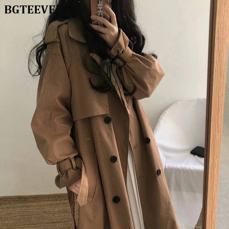 Chic Women Trench Coat Casual Womens Long Outerwear Loose Overcoat Autumn Winter Fashion Double-breasted Windbreaker Femme 250818