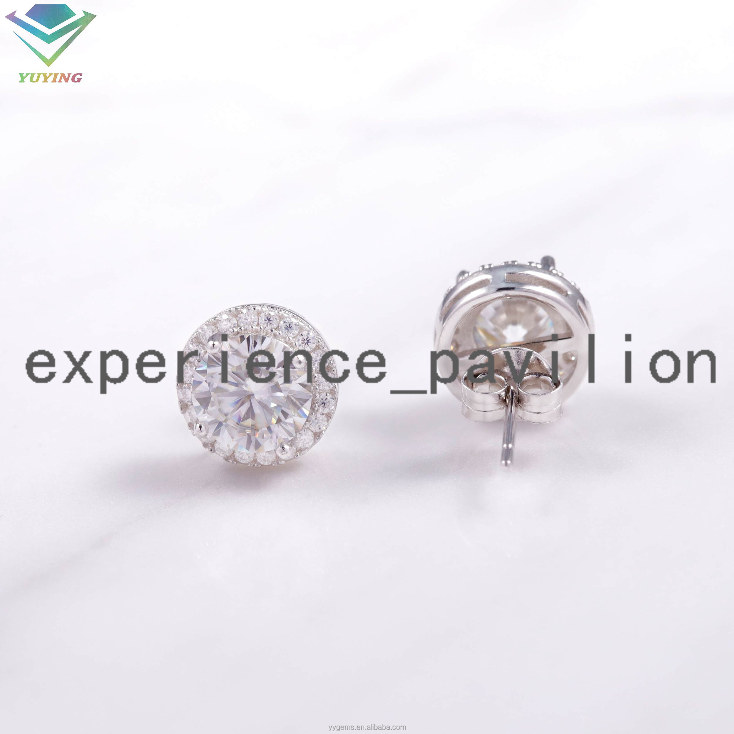 Vvs Moissanite avec diamant rond à or 18 carats 4Prongs 925 boucles d'oreilles en argent pour les bijoux fins