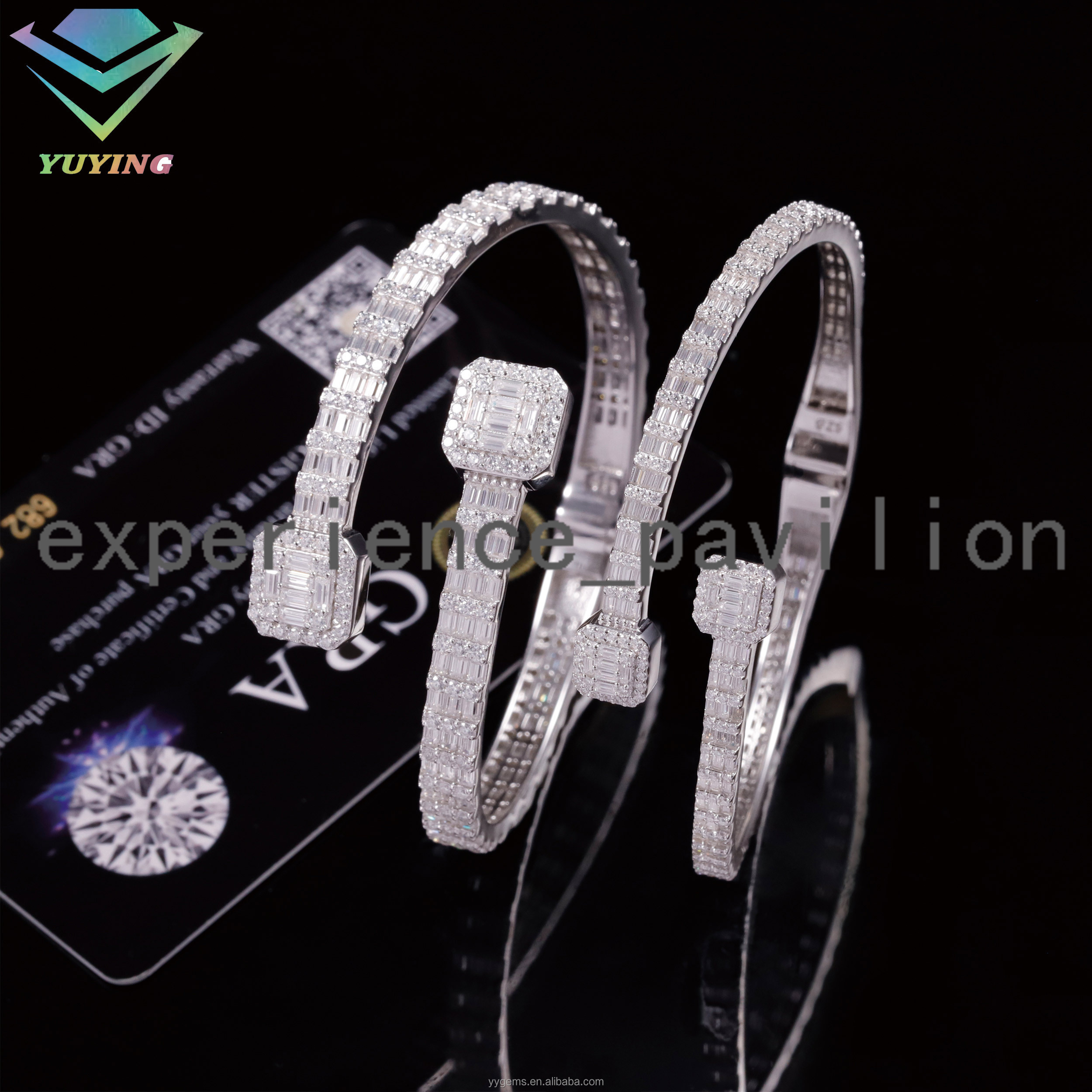 Fashion Design 4MM 6MM Width VVS Baguette Cut Moissanite Diamonds S925 Sterling Silver Bangle Unisex Bracelet Jewelry
