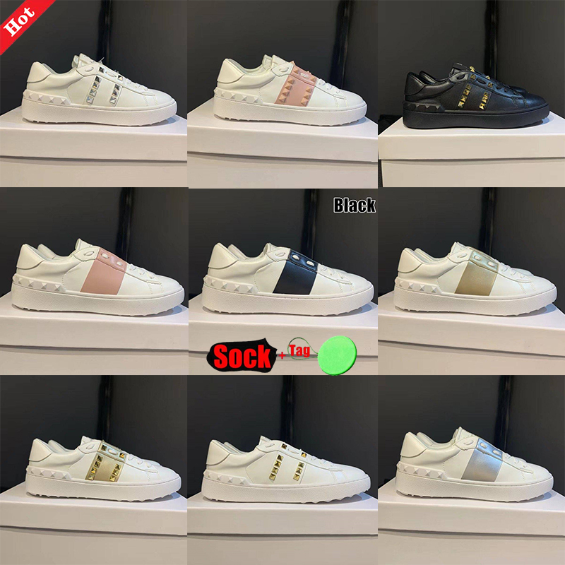 Designer Rivet Sneakers Chaussures de sport en cuir de luxe Vintage Chaussures décontractées Blanc Black Blue Pink Chaussures Chaussures Femme Fl