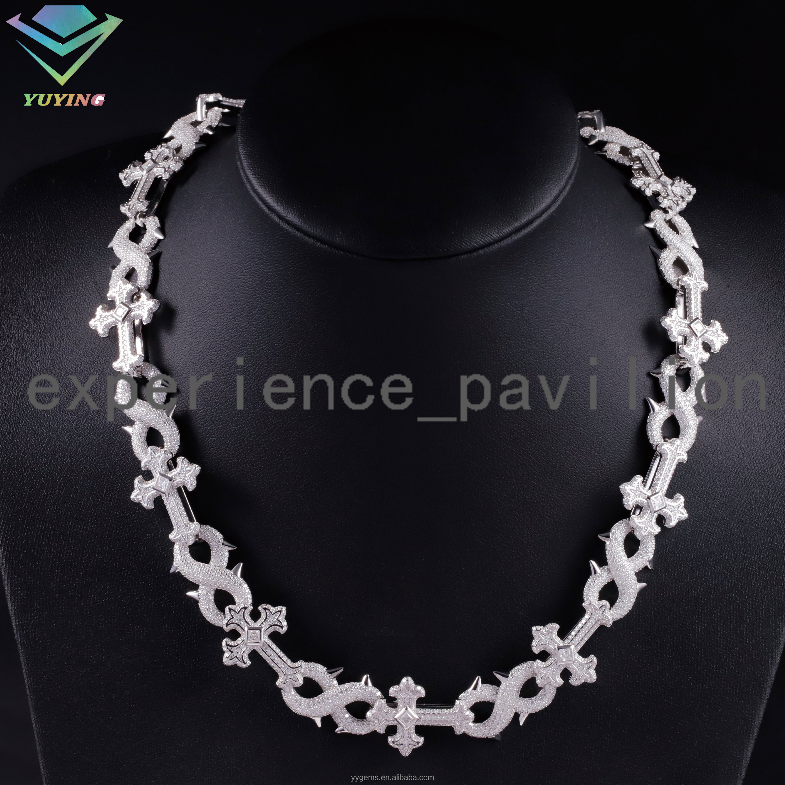 Customized White Gold Cross Chain 100% Pass Tester VVS Moissanite 16mm S925 Silver Cuban Link Chain Cross Moissanite Necklace