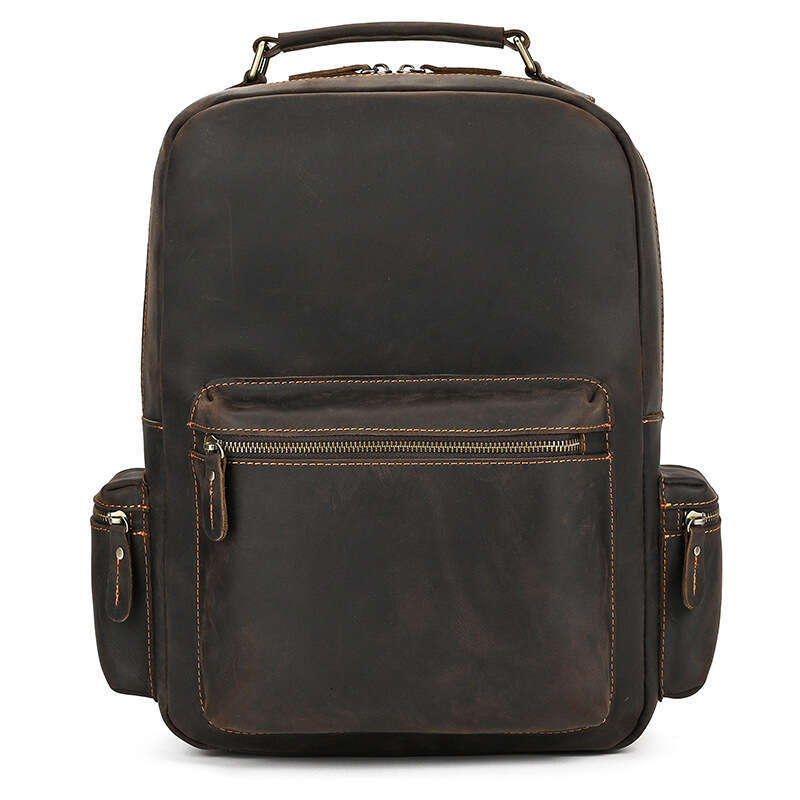 Genuine Men's Crazy Horse Leather Backpack Large Capacity Top Layer Cowhide Travel School Bag