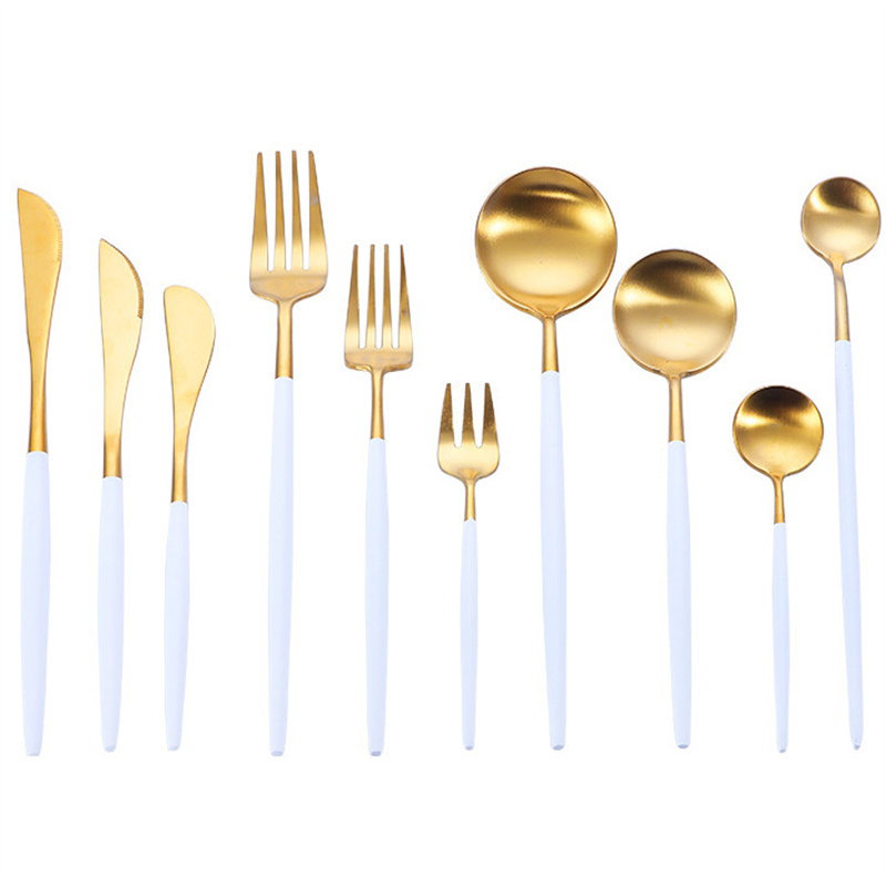 Wedding Cutlery Knife Fork Spoon Silverware Flatware Dinnerware Stainless Steel Tableware White Handle-image-404157214