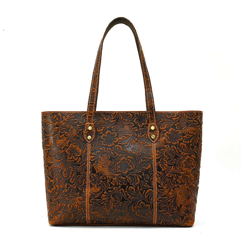Crazy Horse Handbag Men's Large Capacity Embossed Tote Genuine Leather Shoulder Bag Unisex