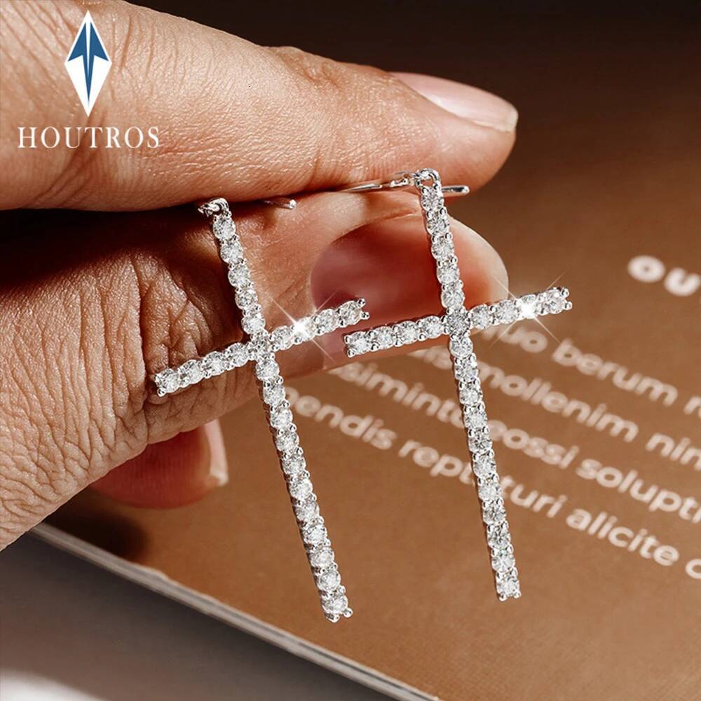 1.8mm All Moissanite Cross Pendant Earrings for Women 925 Sterling Silver Sparkling Diamond Drop Earrings Party Jewelry GRA