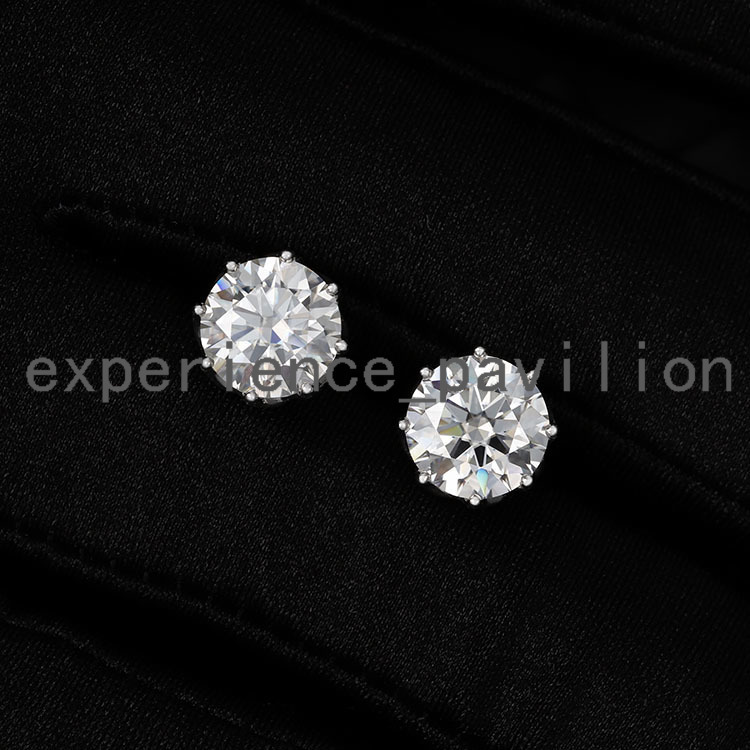 Bijoux de mode Boucle d'oreille Vvs Moissanite Round Forme Round 9 mm Diamant Gold 925 Boucle d'oreille en argent sterling