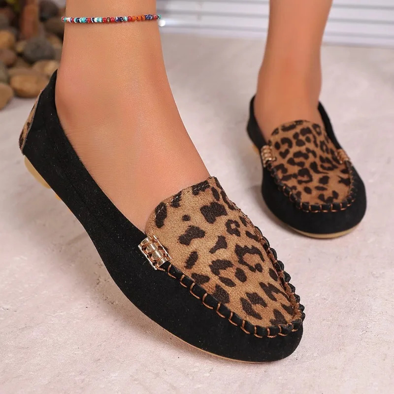 Womens Round Toe Casual Flat Shoes 2025 New Spring Autumn Flats Loafers Shoes Women Fashion Leopard Non-slip Zapatos De Mujer 250820