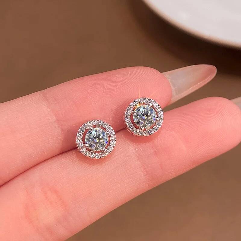 KNB 0.5-1CT Classical Certified Moissanite Diamond Stud Earrings For Women 925 Sterling Silver Top Quality Wedding Fine Jewelry