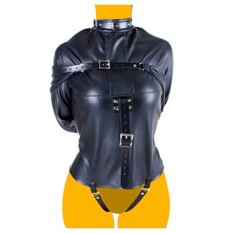 Tight Jacket Bound PU Leather Clothes Womens Alternative Halloween Club Costumes Arm Clip Sex Toys gbamboo_2F89