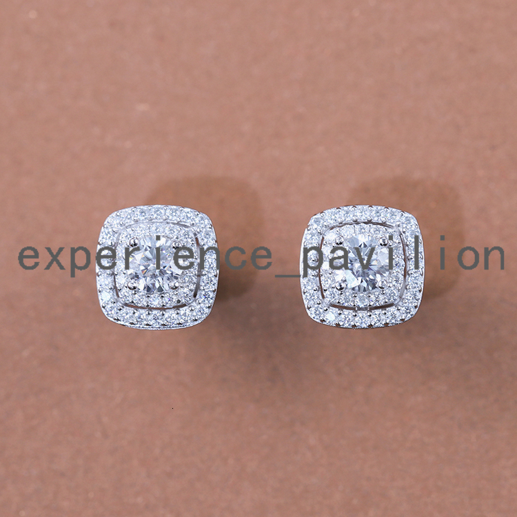 Fashion Stud Earrings Full VVS Moissanite Diamond White Gold Square Stud Earrings S925 Silver Fine Jewelry Earring