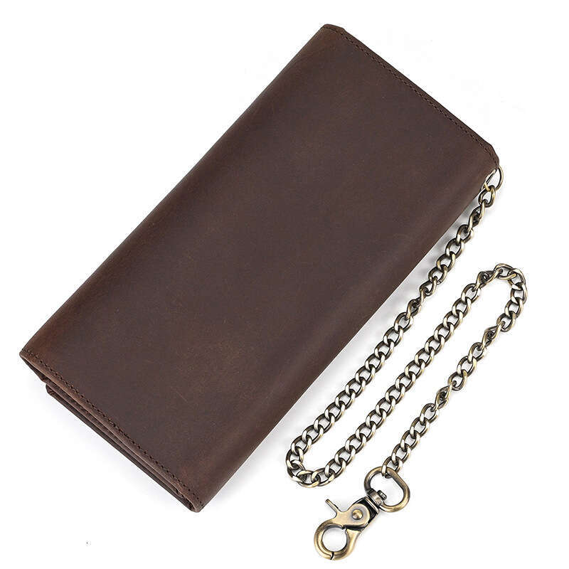 Crazy Horse Chain Long Men Genuine Leather Anti-theft Multi-card Slots Cowhide Chian Wallet