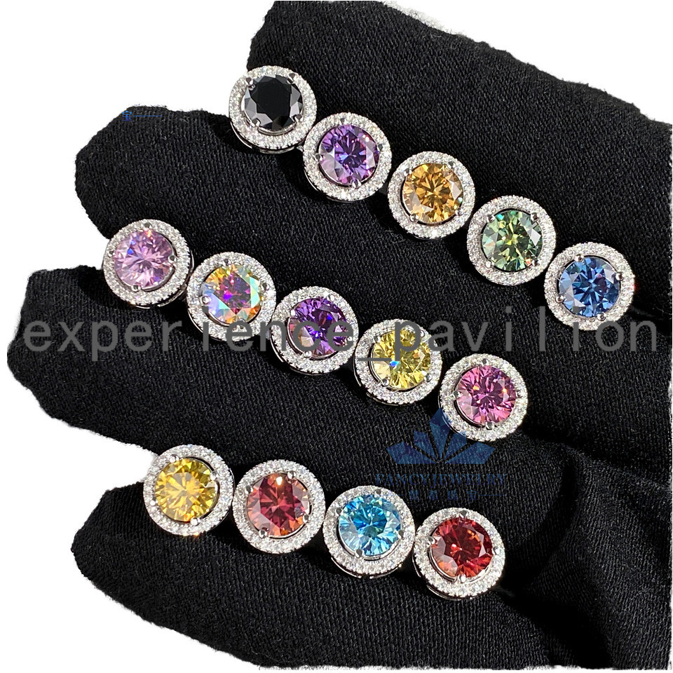 Testeur de diamant de bijoux fin 6,5 mm 1ct Moisanite Oreilleur Silver 925 Jaune Blue rose vert Moisanites Halo Boucle d'oreille de goujon