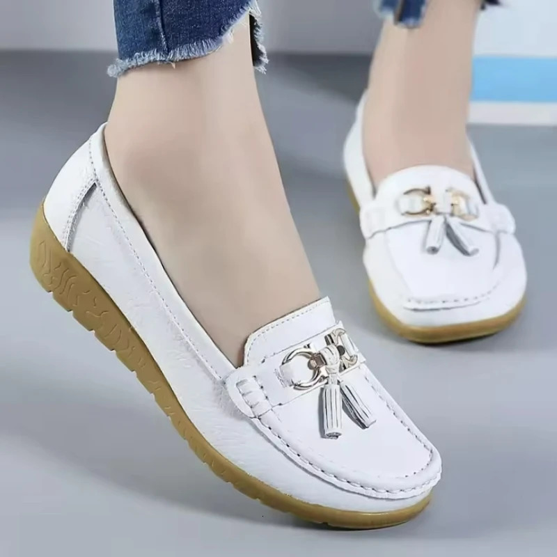 Womens Shoes Slip on Casual Shoes Leather Flat Shoes Female Moccasins Hollow Soft Sole Sneakers Wedge Plus Size Women Loafers 250820