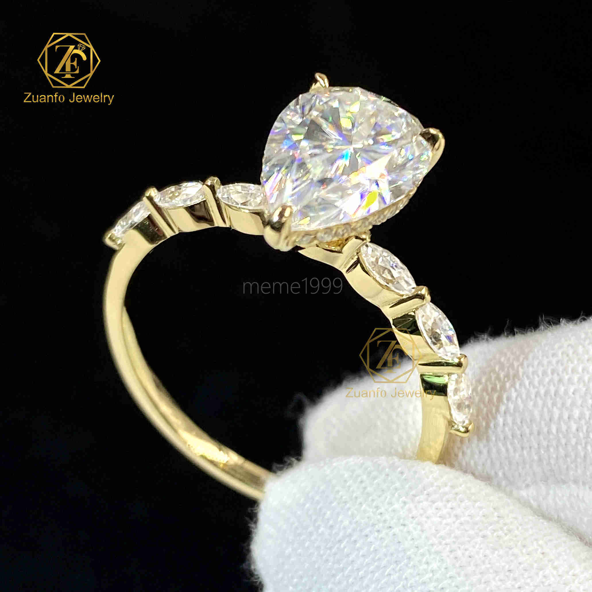 High Quality 14K 18K Yellow Real Gold 4Carat 8x12MM PearCut D VVS1 Classic Wedding Gemstone Ring for Women Gift for Parties