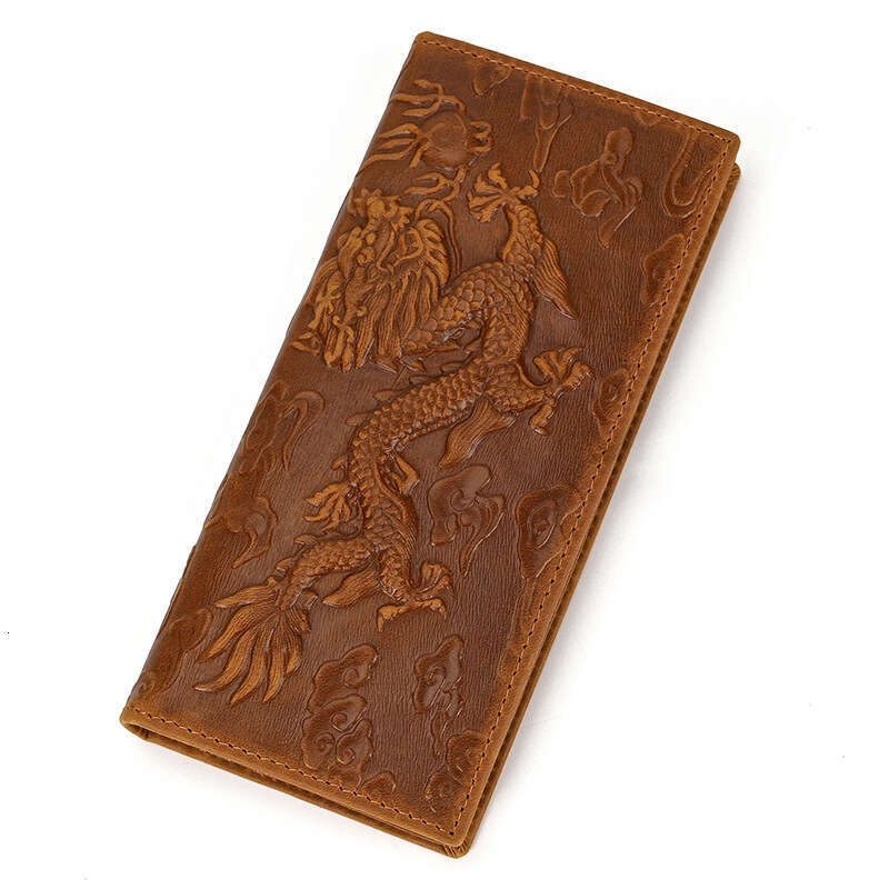 Genuine Crazy Horse Leather Dragon Pattern 80% off Long Men's Wallet Multi-Card Slots with Coin Pocket Money Clip