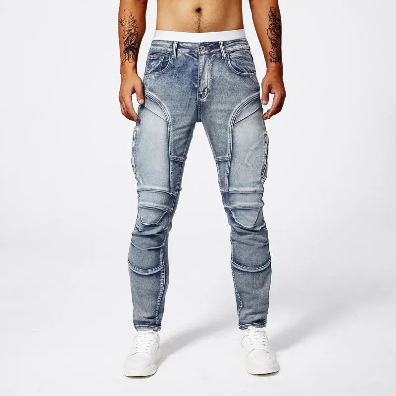 Jeans patchwork en détresse à deux tons pour hommes jeans à la mode pour le pantalon droit d'automne Slim Fit Small Legle en détresse Y2K Jeans 2