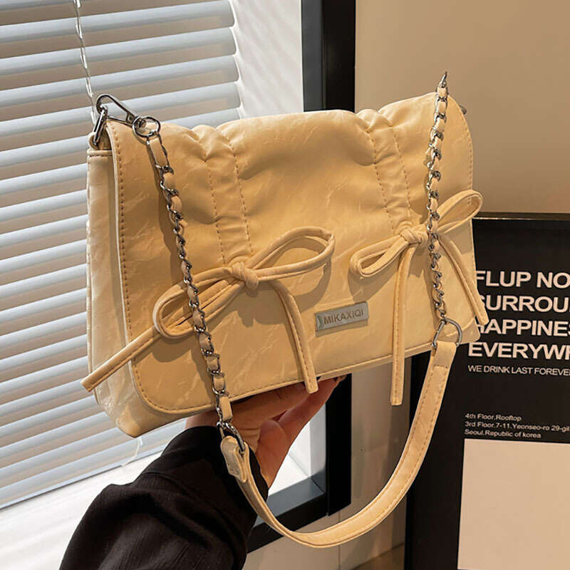 Korean Fashion Bow for Women New Simple and Versatile Small Square High Quality Texture Solid Color Shoulder Bag