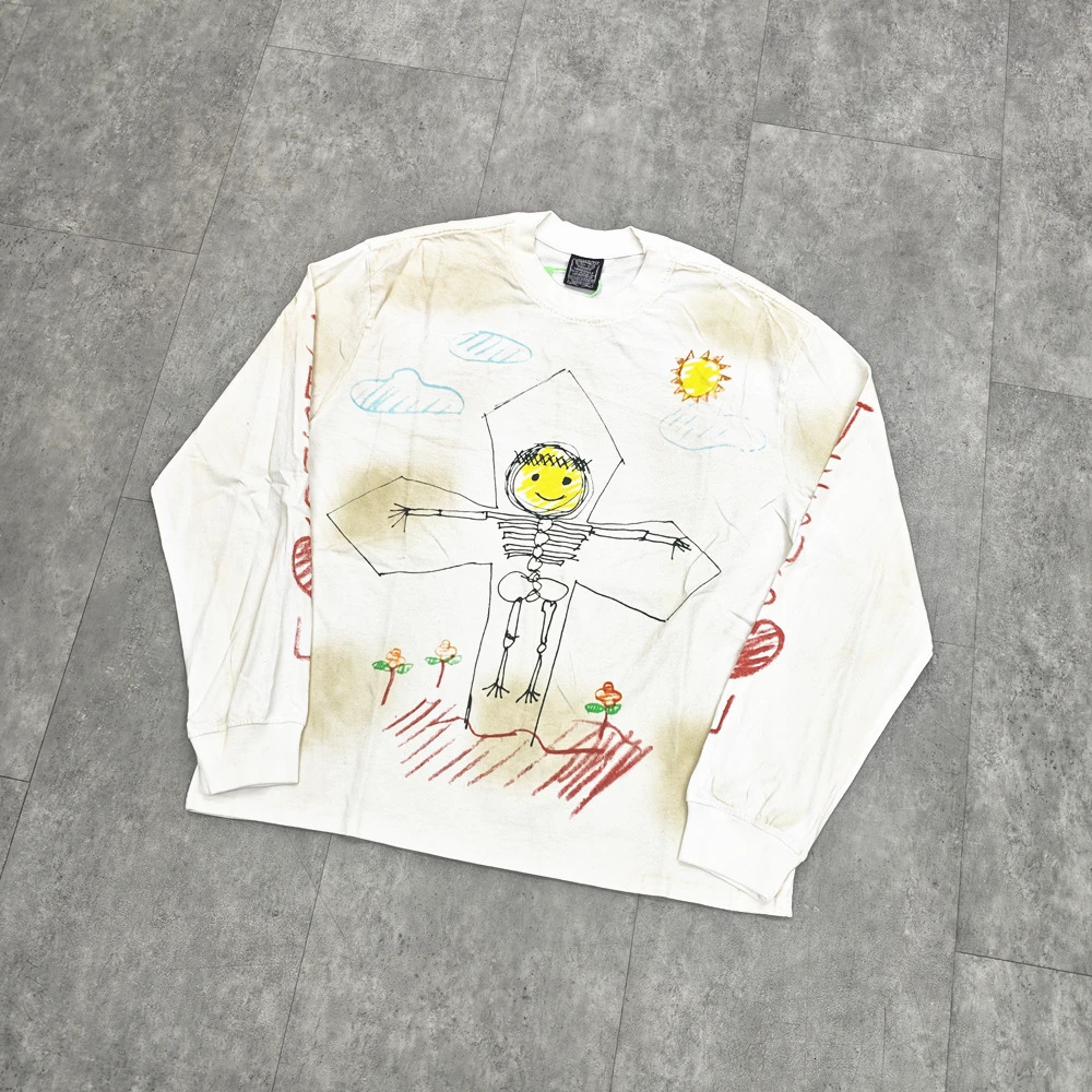Yao Fashion Streetwear Loose Vintage Casual Cotton Long Sleeve Tops Tee Oversize Retro Dirty Style Y2k T Shirt For Men Unisex 250820