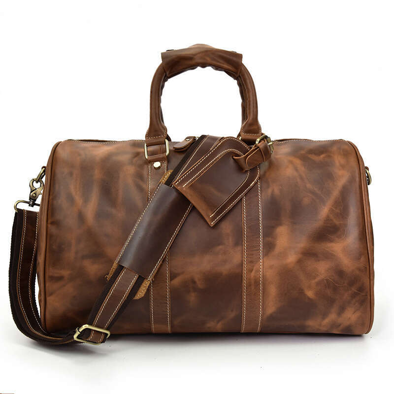 Crazy Horse Leather Large Capacity Travel Casual Fitness Handbag Cylinder Luggage Bag Multiple Colors