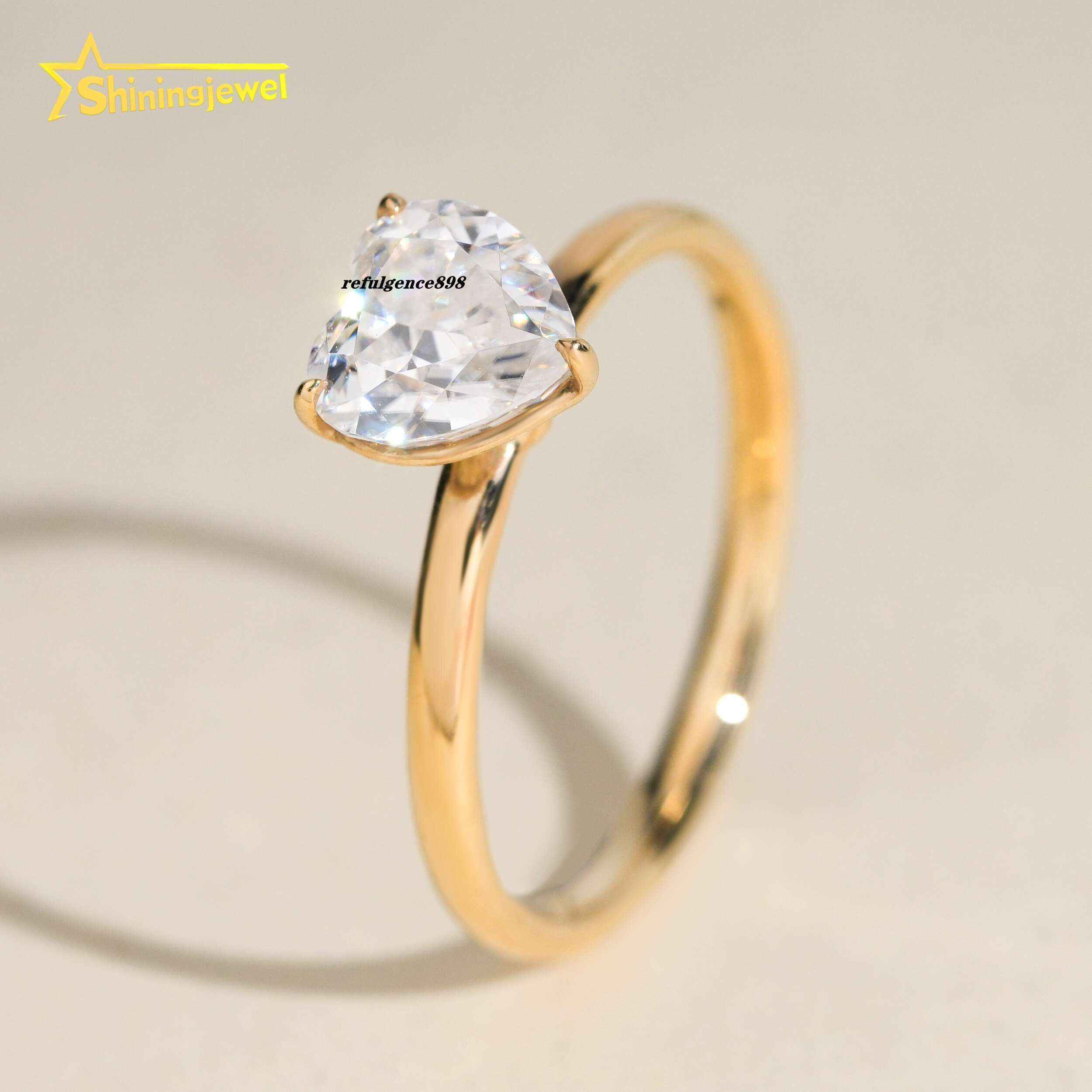 Pass Diamond Test Heart Cut Moissanite Solitaire 14k Solid Gold Engagement Wedding Rings