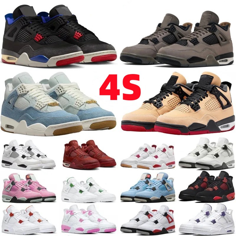 Men 4S Pizza Basketball Shoes Worn Blue Cave Stone Running Shoes Bred Reimagined Military Thunder men women Black Cat White Cement Sneakers
