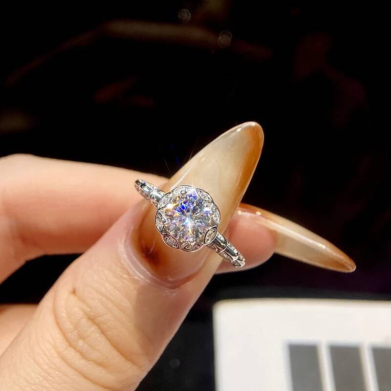 KNB 1CT Moissanite Diamond Classic Marquise Sparkling Round Ring for Womens Daily Wear Real 925 Sterling Silver Fine Jewelry