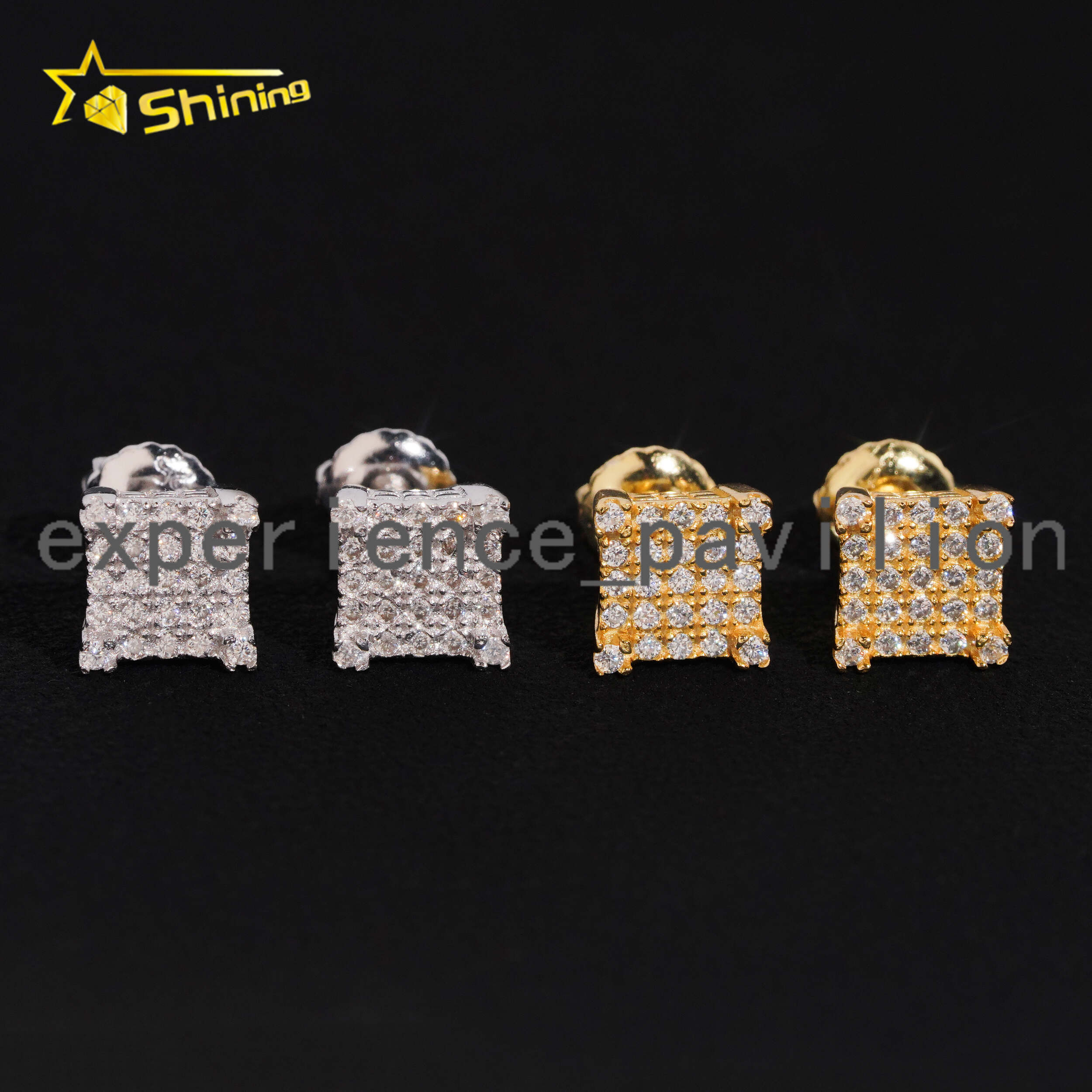 Fast Shipping Gold Plated 925 Sterling Silver Iced Out VVS Diamond Moissanite Screw Back Stud Earrings Fine Jewelry