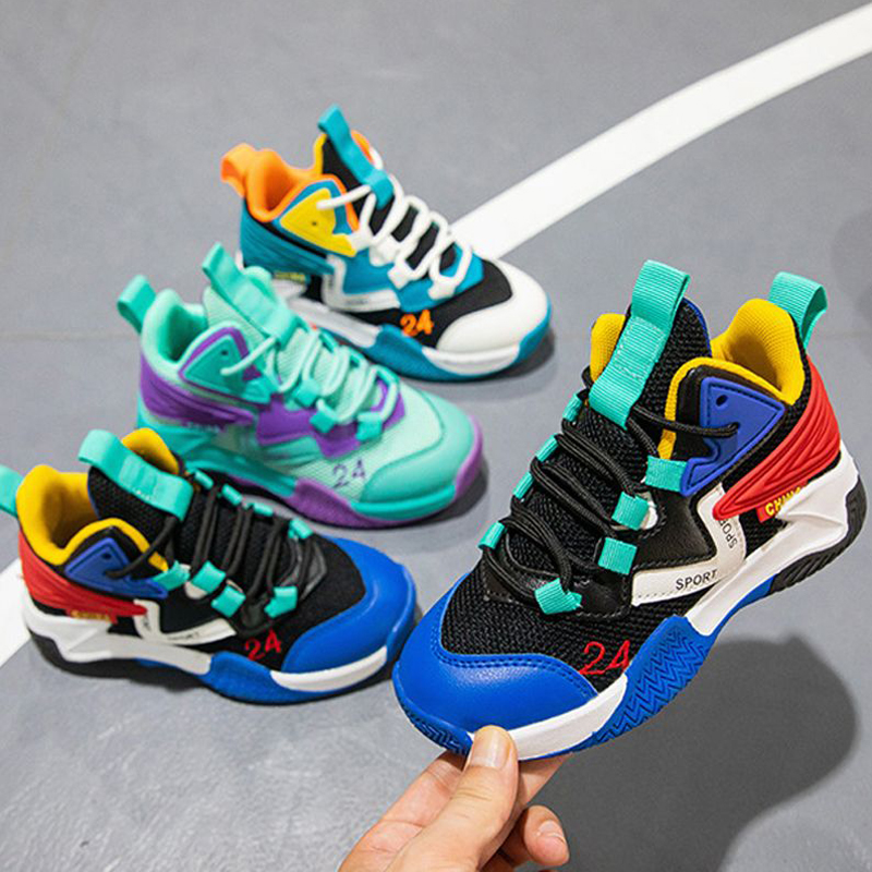 Boy's Basketball Shoes High Quality Fashionable Mid Top Sports Shoes Walkfashion Popular Lace Up Outdoor Running Shoes for Kids Size 28 - 39 W0