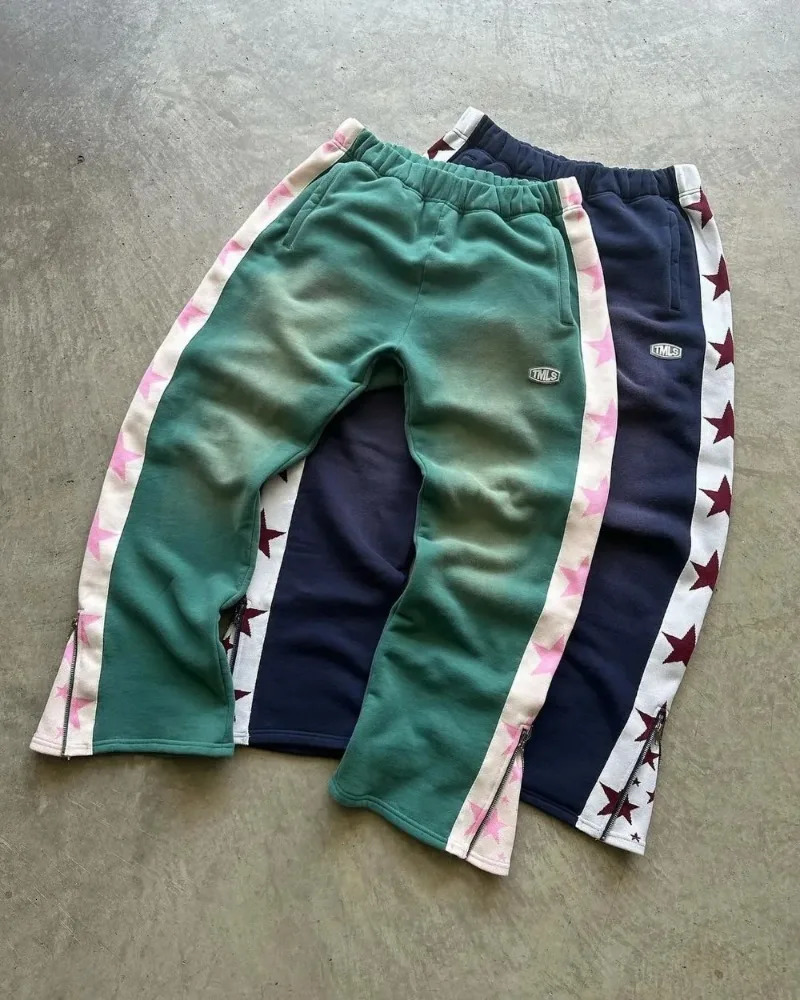 Aesthetic letter star side stripe zipper baggy straight pants for womens y2k high street fashion casual couple sweatpants250820