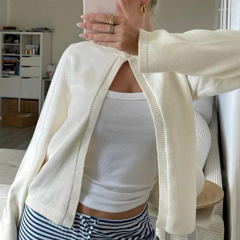 Women's Knits Fashion One Button Open Front Cardigan Solid Color Long Sleeve Slim Fit Knitwear Vintage Streetwear Women Y2K Knitted Sweater