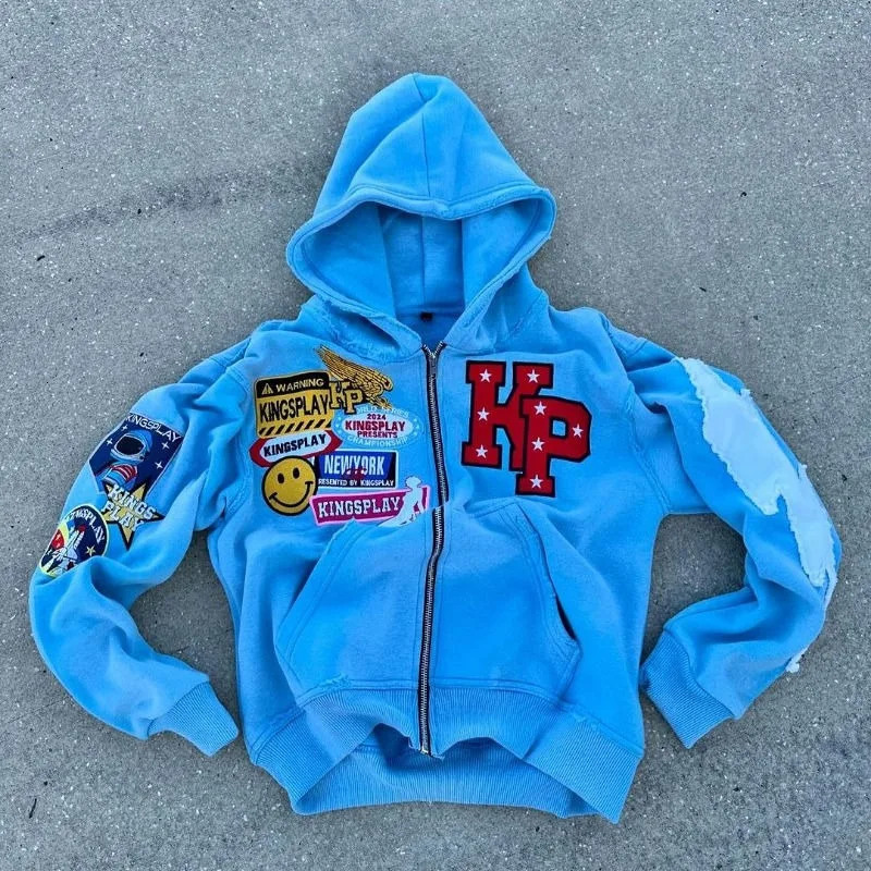 Y2K Casual Joker Large Letter Embroidered Hoodie Men And Women High Street Couple Coat Retro Loose Zipper Sweatshirt Men 250819